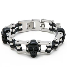 Мужской Байкерский браслет с черепом, мужские черные ювелирные изделия из нержавеющей стали, мужской браслет для мотоцикла, панк браслет с фигуркой велосипеда