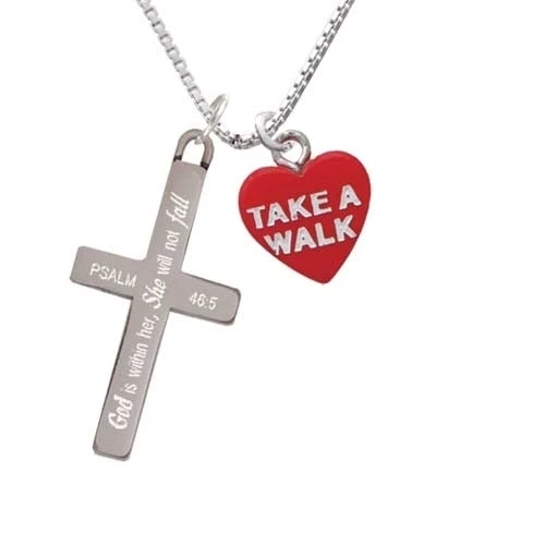 Acrylic Red Puppy Love / Take a Walk Heart - She will not Fall - Cross Necklace (1)