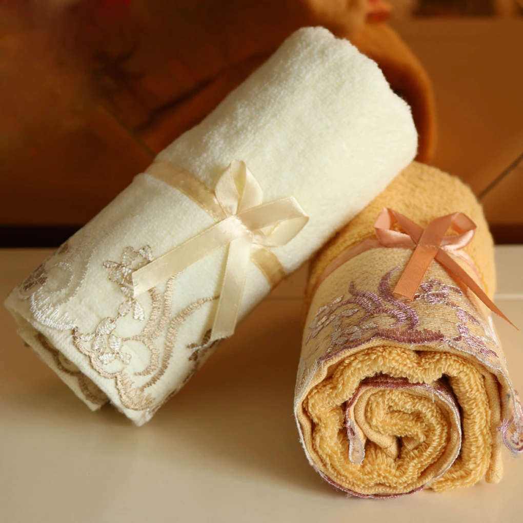 Bath Towel Cotton Absorbent Lace Embroidery Design Soft Face Wash Cloth 1Pcs