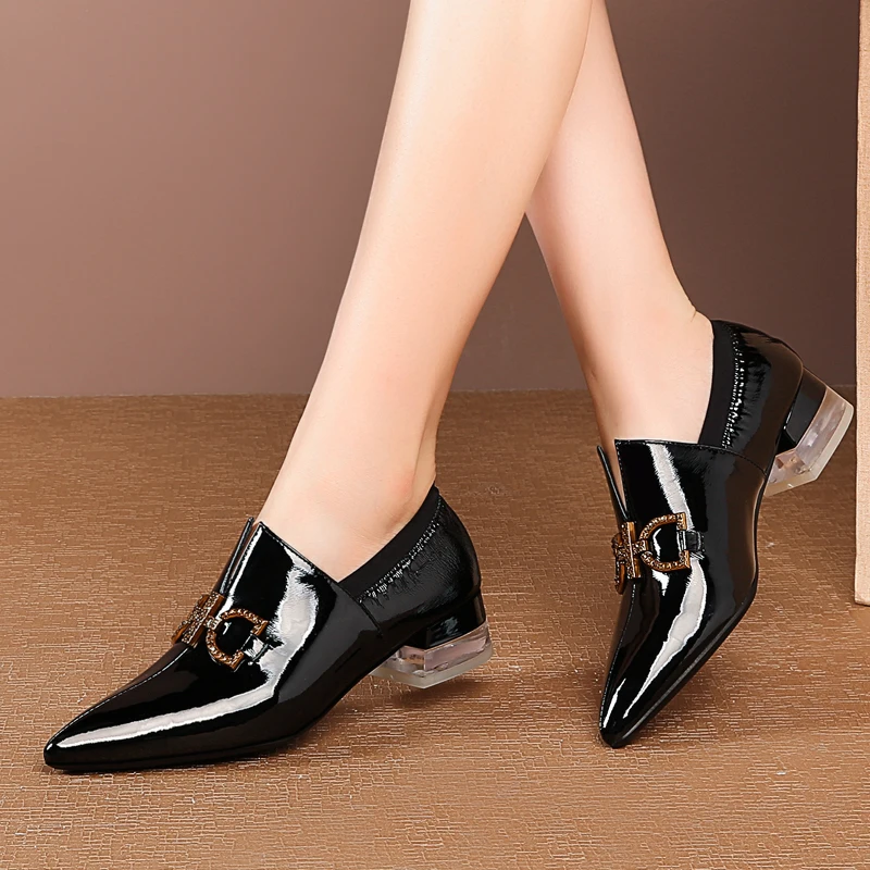 

High Heels Pumps for Women Shoes Pointed toe Thick High Heels Slip On Dress Party Platform Pumps Genuine Leather Lady Shoes