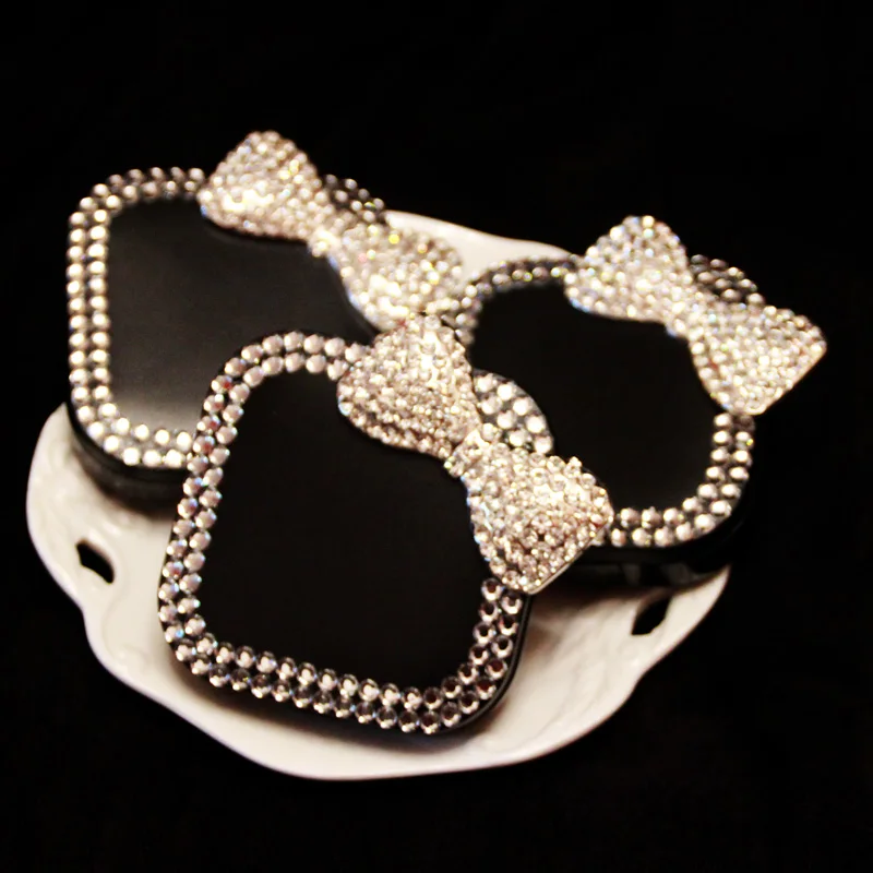

LIUSVENTINA Portable DIY Alloy Cute Bowknot Diamond Contact Lens Case with Mirror for Color Lenses Gift for Girls