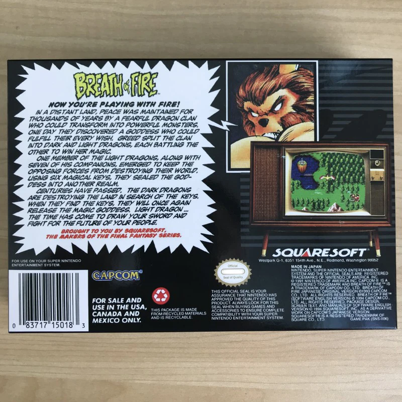 Breath Of Fire 16bits game cartidge US Version