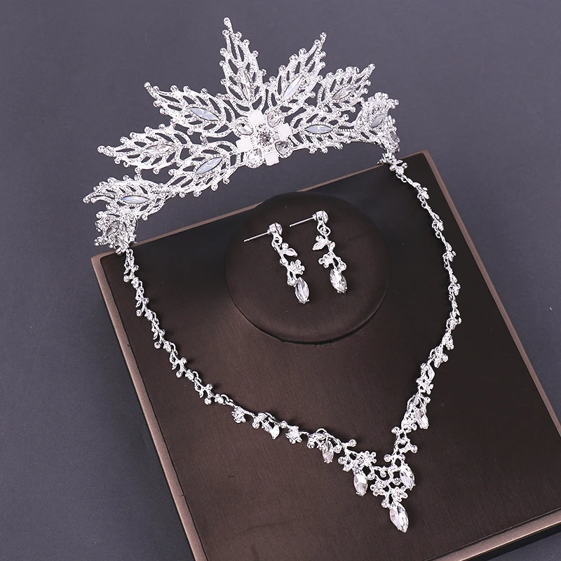 Bridal Jewelry Sets Wedding Crown Necklace With Earrings Bride Hair Ornaments Crystal Crown Necklace Women Accessories