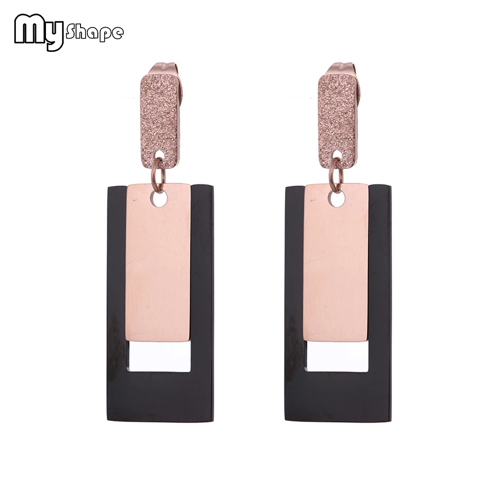 

My Shape Vintage Stainless Steel Square Earrings Gold Black Splice Geometric Statement Drop Earrings Women's Jewelry Gifts New