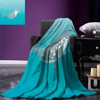 

Narwhal Throw Cartoon Style Drawing of an Arctic Narwhal Whale with White Spots Aquatic Warm Microfiber Blanket