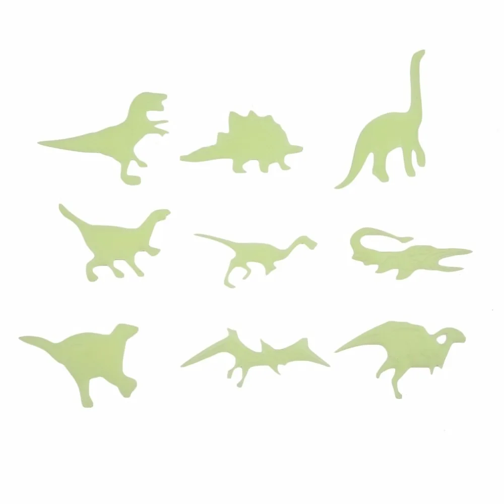 2017 9 قطعة/المجموعة DIY نيون لعب الوهج في الظلام الجدار السقف ستيكر للثلاجة ديناصور الحيوان نمط الأطفال غرفة نوم الديكور