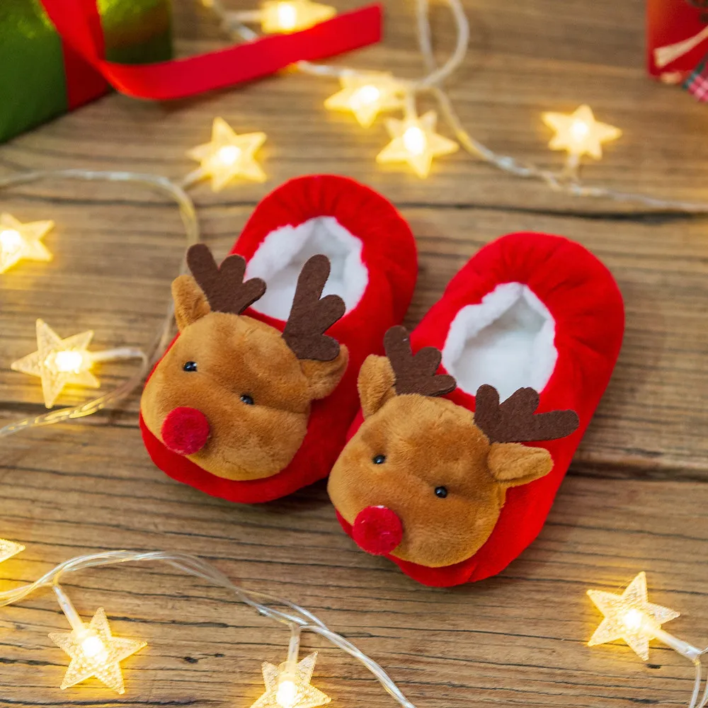 Рождественские детские хлопковые первые ходунки; мягкие Нескользящие домашние туфли для младенцев; обувь для малышей; обувь для новорожденных; детская обувь