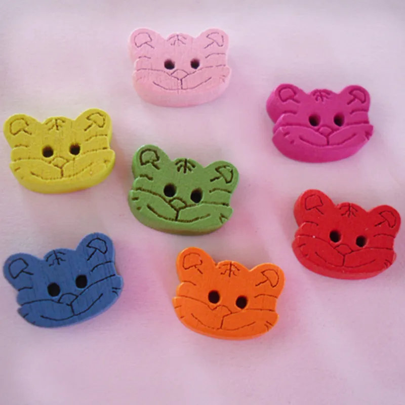 

50pcs/bag Little Tiger Style Wooden Buttons 2 Holes Sewing Clothing Wood Buttons Needlework Accessories DIY Experience For Girls