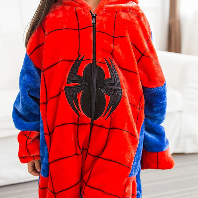 Пижама детская кигуруми для детей Пижама с человеком-пауком для девочек и мальчиков, одежда для сна г. Костюм на Хэллоуин Детский Зимний маскарадный костюм Человека-паука