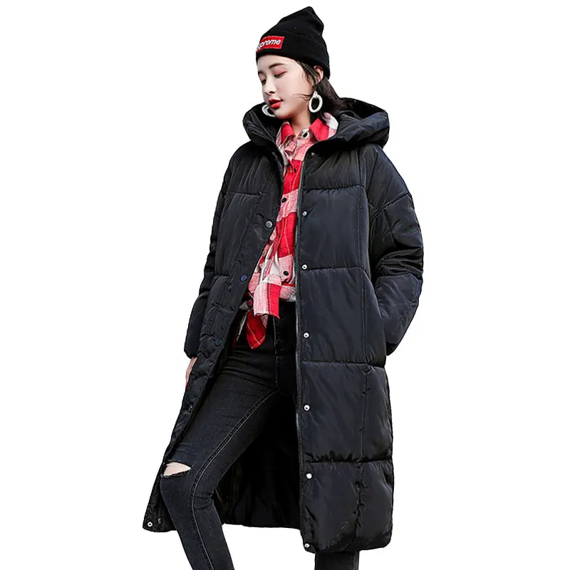 

2019 Winter New Cotton Parkas Women's Hooded Long Down Jacket Cotton Fashion Wild Color Cotton Loose Version Parkas