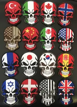 

10pcs America. Korea Russia France Italy Turkey Canada Spain Flag Patch Embroidery Skull Tactical Badge Military Armband Emblem