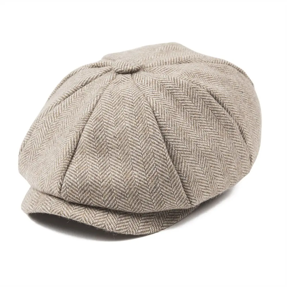 JANGOUL Woollen Tweed Kid Newsboy Cap Children Herringbone Flat Cap Boy