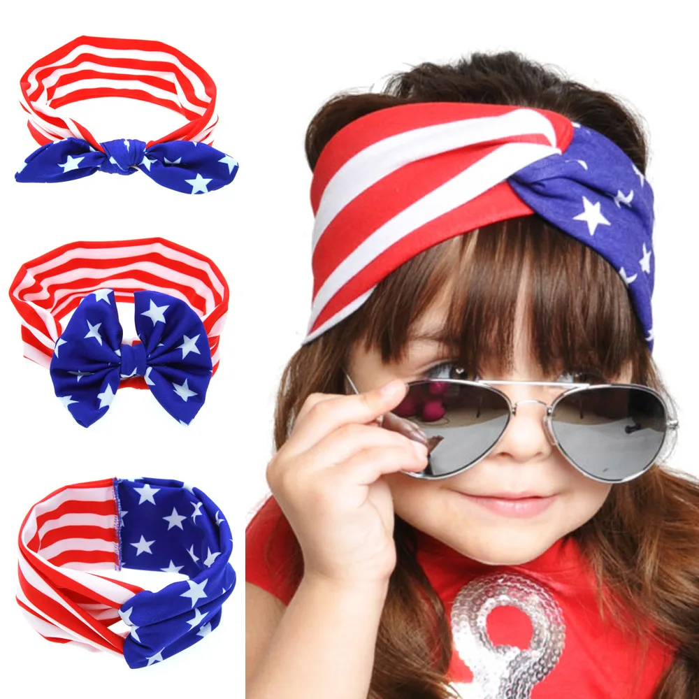 

American flag rabbit ears hair band headband National Day baby knotted hair accessories