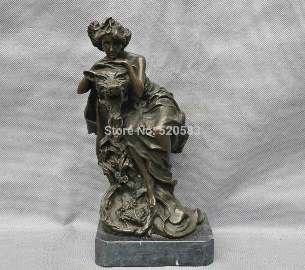 

10" Bronze Women Beauty Ride Beast Pig Art Sculpture Statue