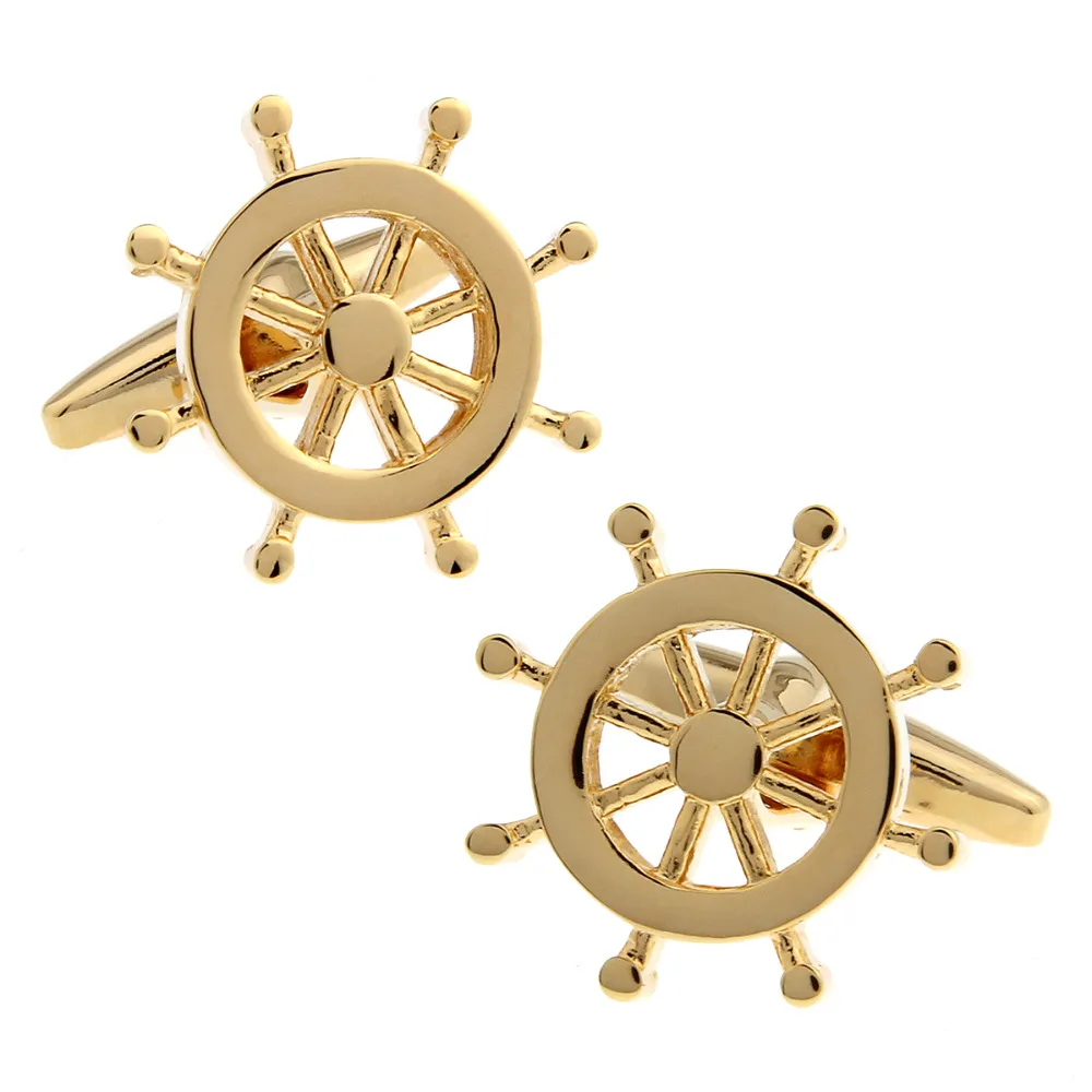 

Logo ship transportation direction wheel steering design plain coloured metal plating gold cufflinks for men 163928