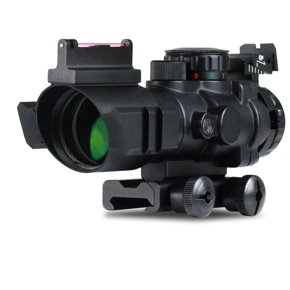 

Laser Air Soft Tactical Compact Scope 4X32 Sight Prismatic Riflescope With Fiber Optic Sighter Tri-illuminated Recticle