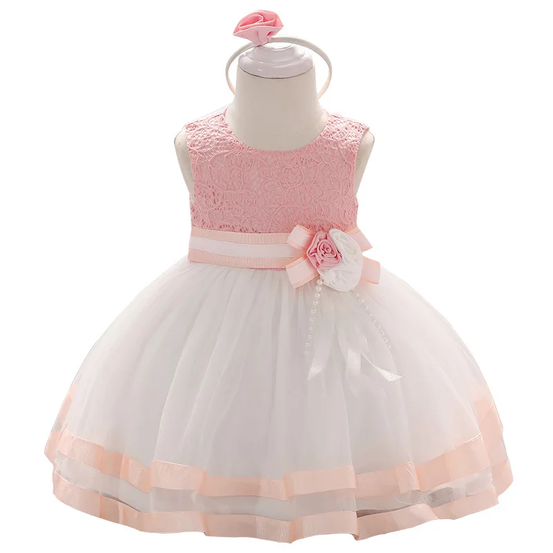 

2019 Summer Children Princess Dress Infant Lace Hollowed Out Flower Ribbon Roll Edge Baby Dress Kids Party for Girl Clothes