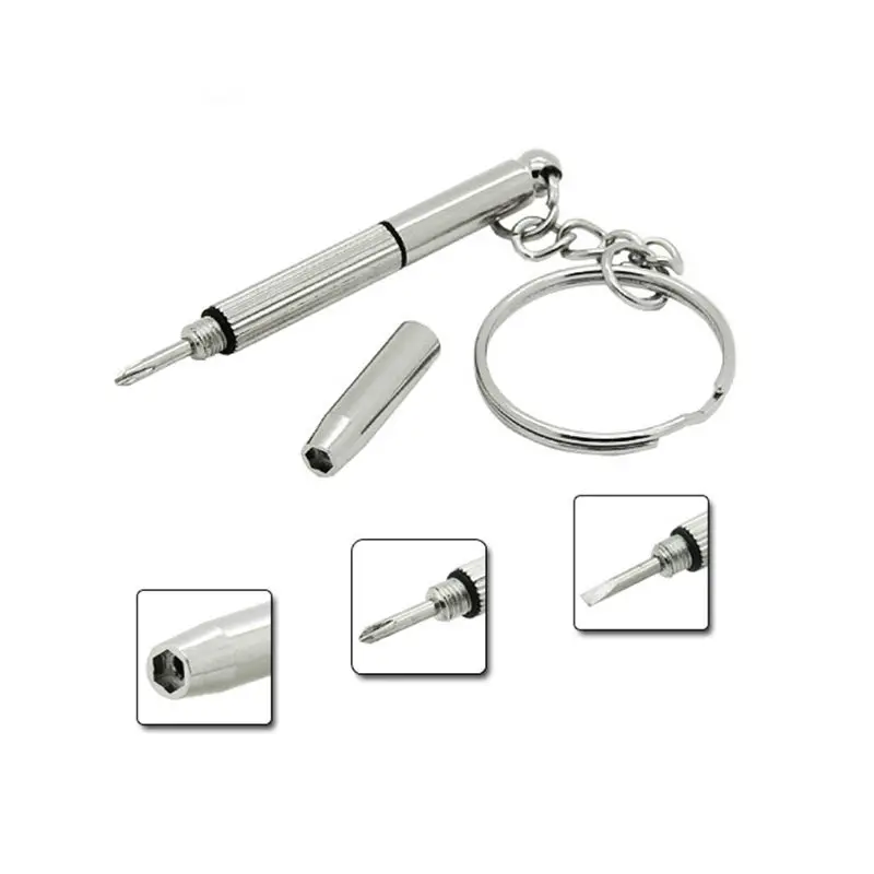 Fashion 3 in1 Eyeglass Screwdriver Hand Tools 3 in1 Eyeglass Screwdriver Sunglass Watch Repair Kit with Keychain