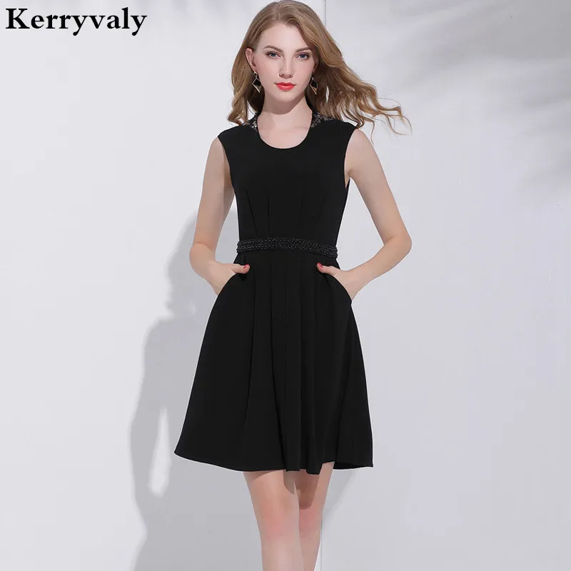 

High-end Sleeveless Women Black Office Summer Dress Vestidos Mujer Verano 2019 Retro Midi Party Dress Robe Ete Femme D1605