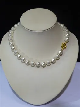 

14MM Big Charming AAA+ 14MM WHITE ROUND SOUTH SEA SHELL PEARL NECKLACE Sweater chain Women Gift word 925 jewelry