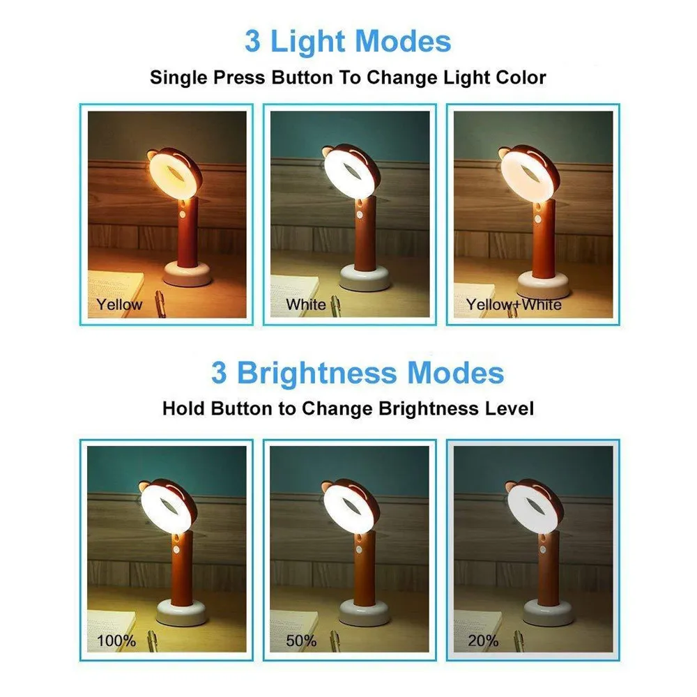 Животное Led Настольный лампа, Ночник свет фонарик для детей Регулируемый угловой столик лампа настольная лампа с USB портативный кабинет чтение ligh