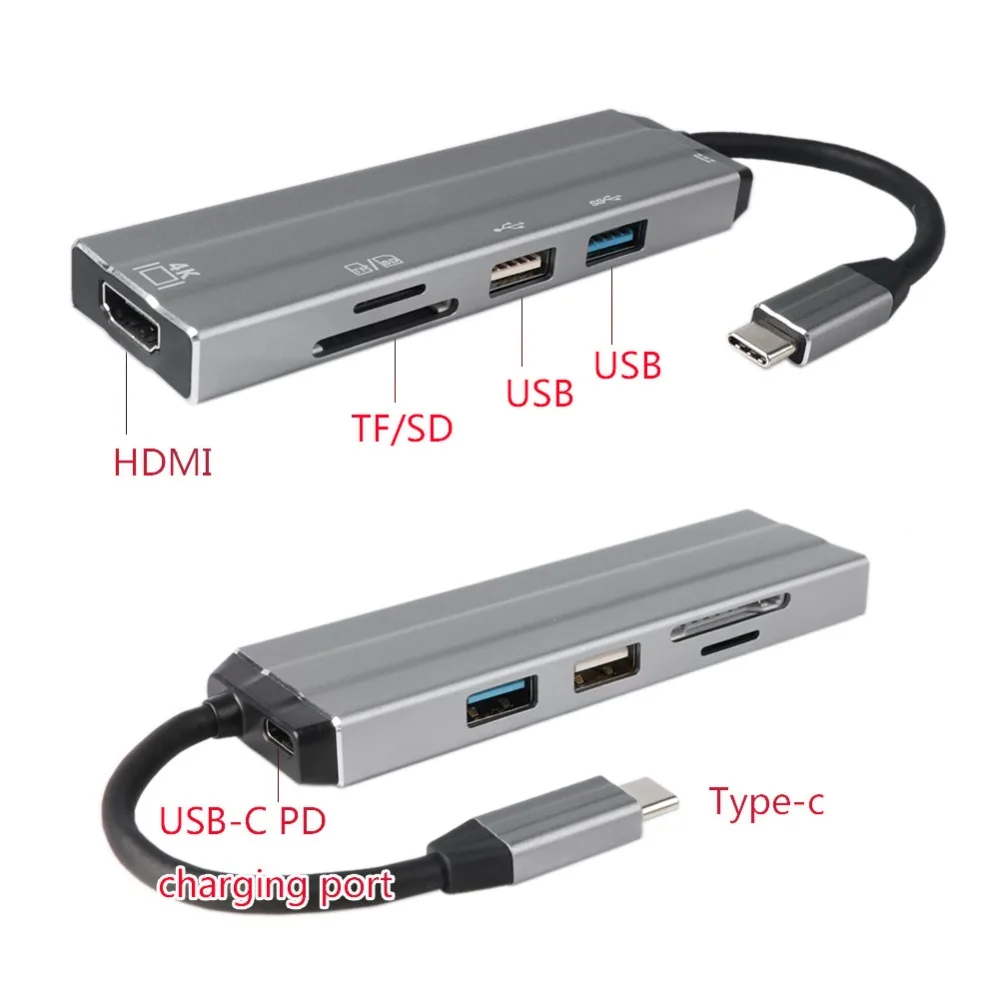 6 в 1 4K HD USB-C концентратор видео аудио кабель адаптер Тип C к HDMI usb 3,0/usb 2,0 с SD/TF кард-ридер Тип C USB концентраторы