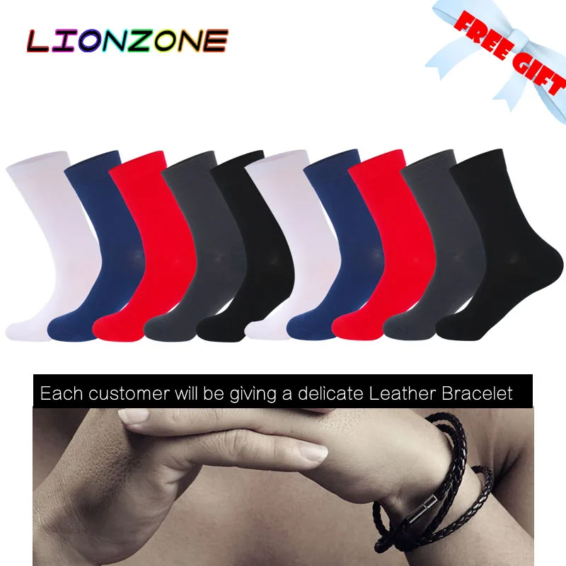 

LIONZONE 10Pairs/Lot Men's Dress Brand Socks Man Gift Business Clothing Thick Soft Breathable No Smell Socks Bamboo + Free Gift