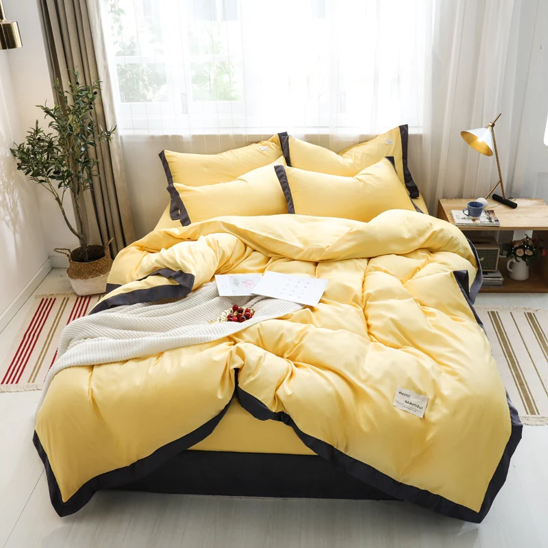 

solid colour bedding sets bed linen Simple Style duvet cover flat sheet Bedding Set summer Full King Single Queen,bed set 2019