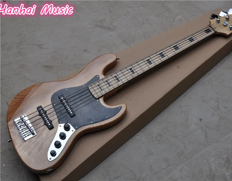 

5-String Electric Bass with Natural wood Color Ash wood Body,Open Pickups,Active Circuit,Maple Neck and can be Customized