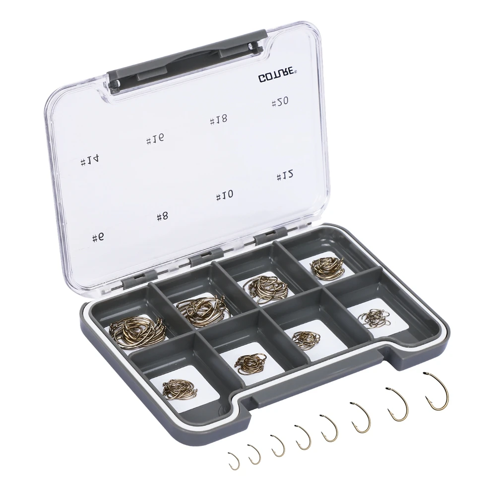 Goture 120pcs Fly Fishing Hooks Set Bronze High Carbon Steel Barbed Dry