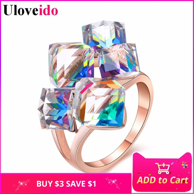 Uloveido di Modo Delle Signore Blu Anelli di Fidanzamento per le Donne di Lusso Uloveido di Modo Delle Signore Blu Anelli di Fidanzamento per le Donne di Lusso