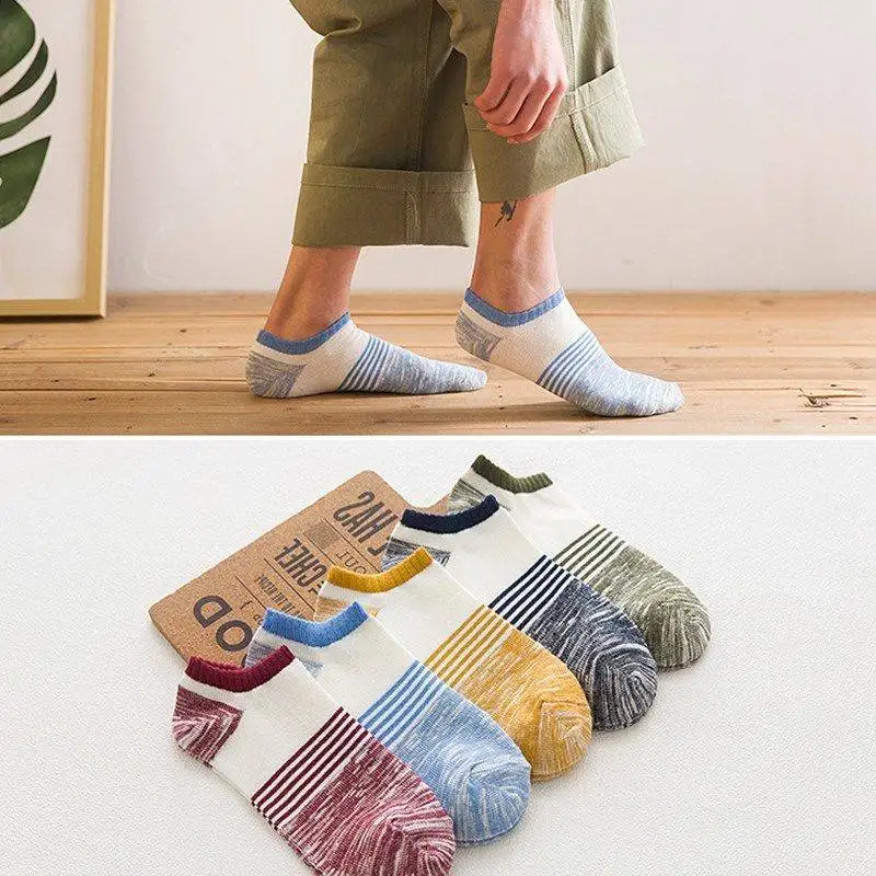 KingDeng, дышащие мужские носки, Harajuku, цветные, крутые, до лодыжки, в полоску, летние, противоскользящие, тонкие, модный дизайн