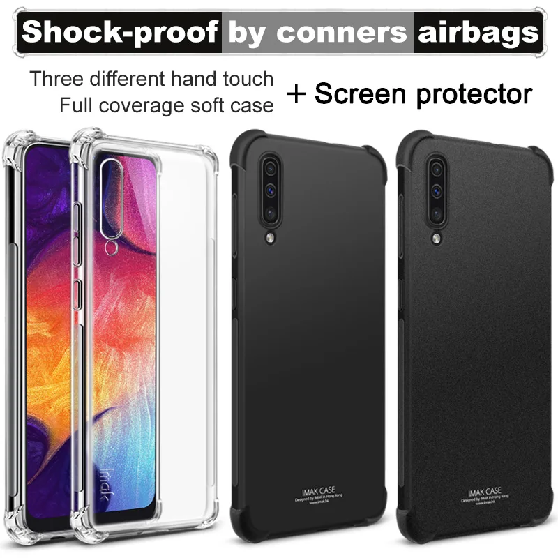

For Samsung Galaxy A50 Case IMAK Soft Back Full Coverage Shockproof Cover Skin Case+Screen Protector Film For Samsung Galaxy A50