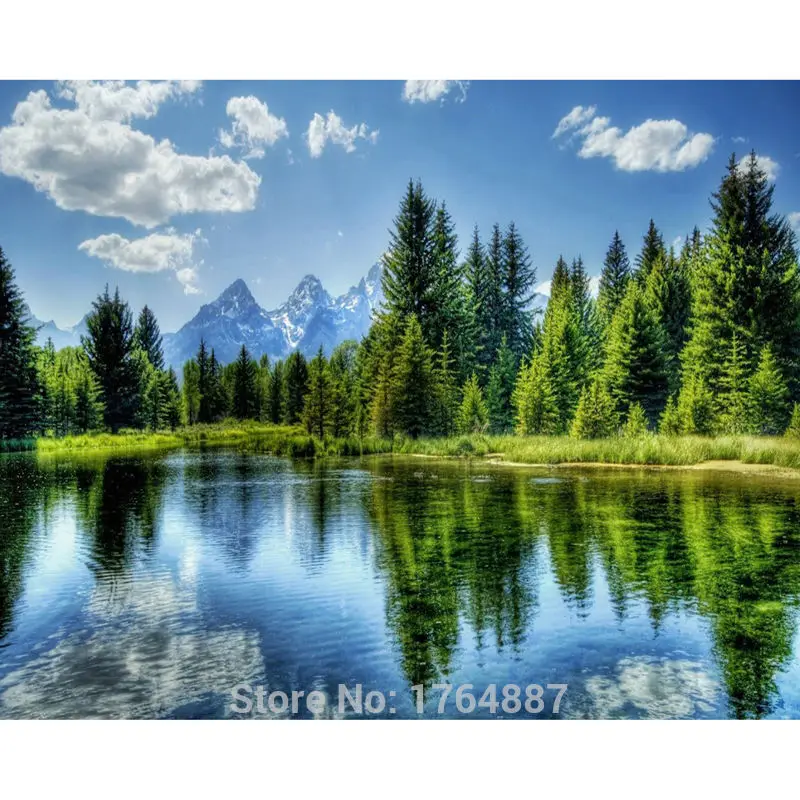 Needlework Diy Diamond Embroidery Lake Forest  Woods Natural Scenery Square Drill Full Drill Diamond Painting Mosaic Picture