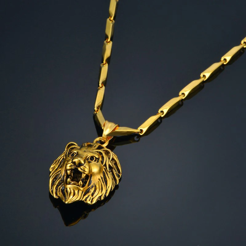 316L, нержавеющая сталь, ожерелье в виде головы льва, Мужская подвеска, золотой цвет, RU, горячая цепочка и подвеска, Панк ювелирные изделия для мужчин