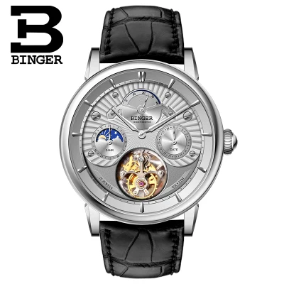 Оригинальные Роскошные Брендовые мужские часы BINGER TOURBILLON с ремешком из крокодиловой кожи сапфировые водонепроницаемые механические мужские часы - Цвет: 80802-1