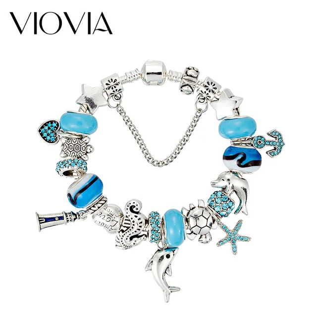 Viovia 2017 New Style Dolphin Charm Bracelet Bangles For Women Viovia 2017 New Style Dolphin Charm Bracelet Bangles For Women Blue Murano Gl Beads Starfish