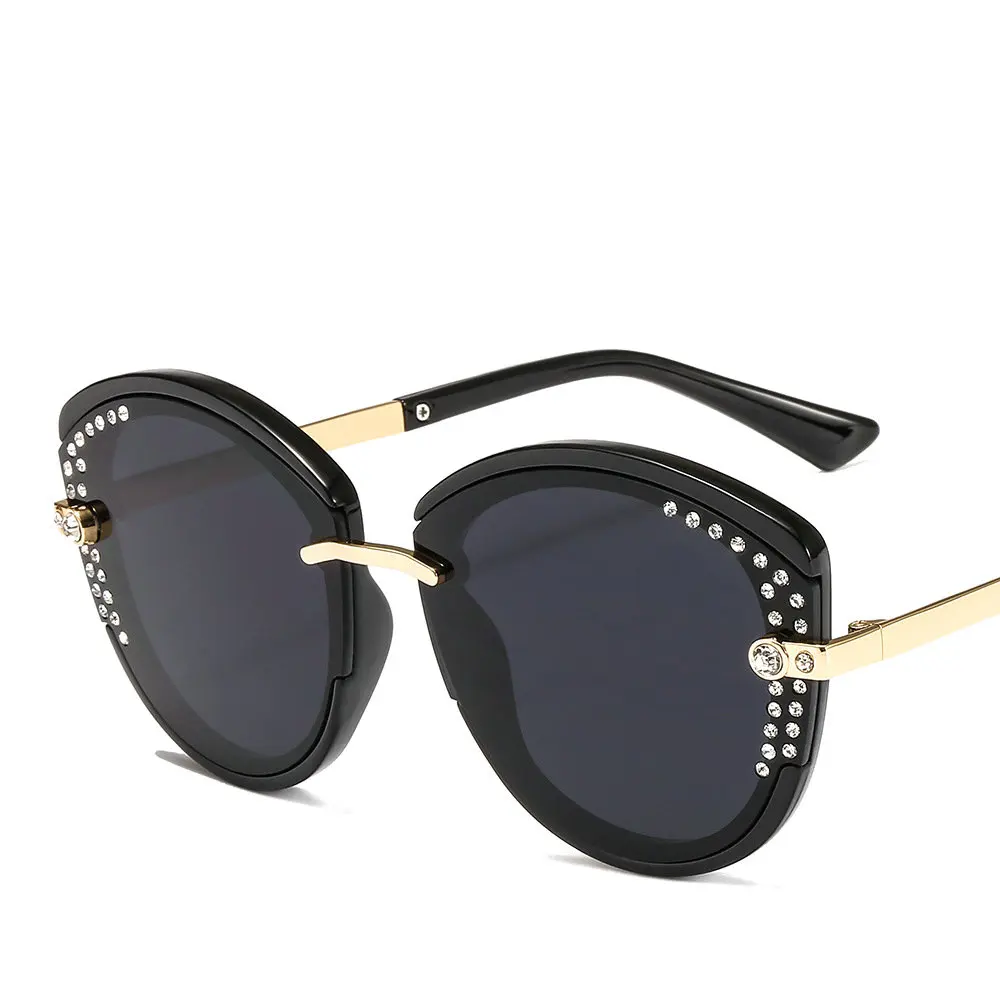 

MINCL/ Oversize Sunglasses Women Cat Bling Stones 2019 Fashion Shades UV400 Vintage Brand Round Glasses UV400 NX