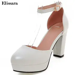 Elissara Женские туфли-лодочки на высоком каблуке Свадебная обувь Ремешок на щиколотке женские туфли-лодочки на платформе с круглым носком