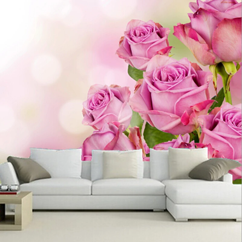 Murales 3D personalizados, fondos de pantalla de hermosas flores rosas de color  rosa, papel de pared de fondo de dormitorio de pared de sofá de TV de sala  de estar|paper piano|wallpaper englandpaper
