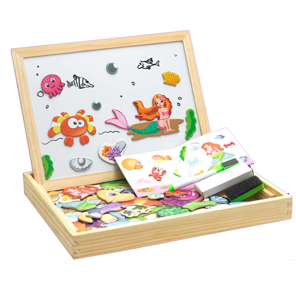 

100+PCS Wooden Toys Magnetic Puzzle Figure/Animals/ Vehicle 3D Puzzle Drawing Board Learning Wood Educational Toy Kids Gift