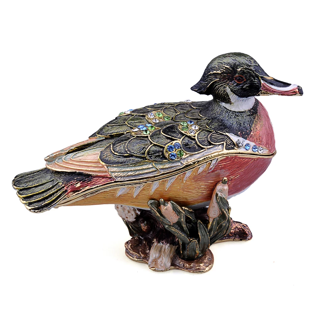 Fashion metal jewelry case wood duck animal trinket box rings box