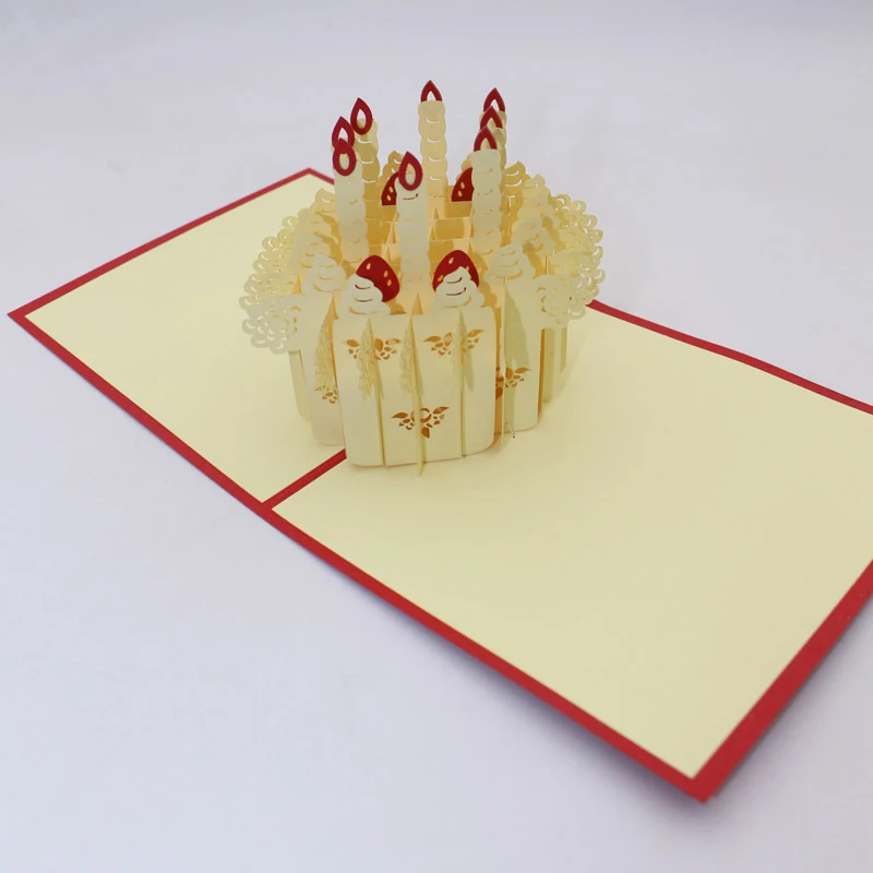  3D Handmade Red Cover Children Birthday Party Candle Strawberry Cake Paper Greeting Cards Invitatio - 32913988153