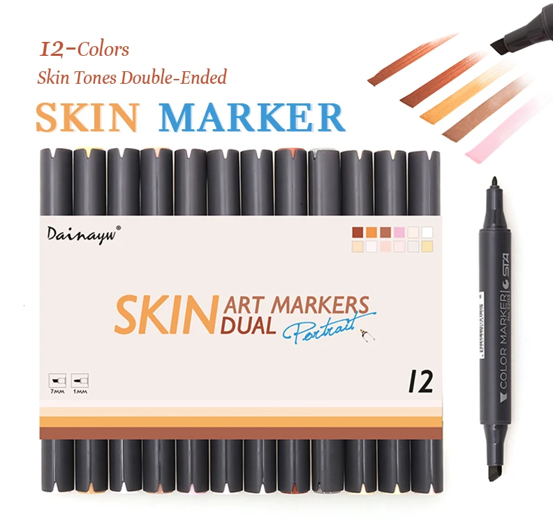Dainayw 12 цветов эскиз тона кожи Маркер ручка книги по искусству ist двуглавый спиртовой основе Manga маркеры для школьные принадлежности