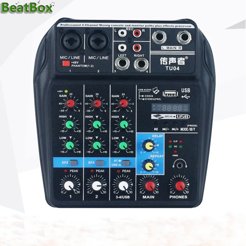 

Sound Mixing Console with Bluetooth Record 4 Channels Audio Mixer for Stage Performance Family K Songs