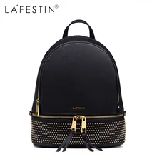 LAFESTIN Mode Rivet En Cuir Sac À Dos Femmes Casual Polyvalent Solide Sac À Dos École de Filles Sacs En Cuir Véritable Sac À Dos Mochilas