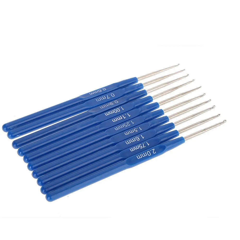 PHFU 10 шт Металлические спицы для вязания крючком Крючки наборы с эргономичные ручки 0,6-2,0 мм