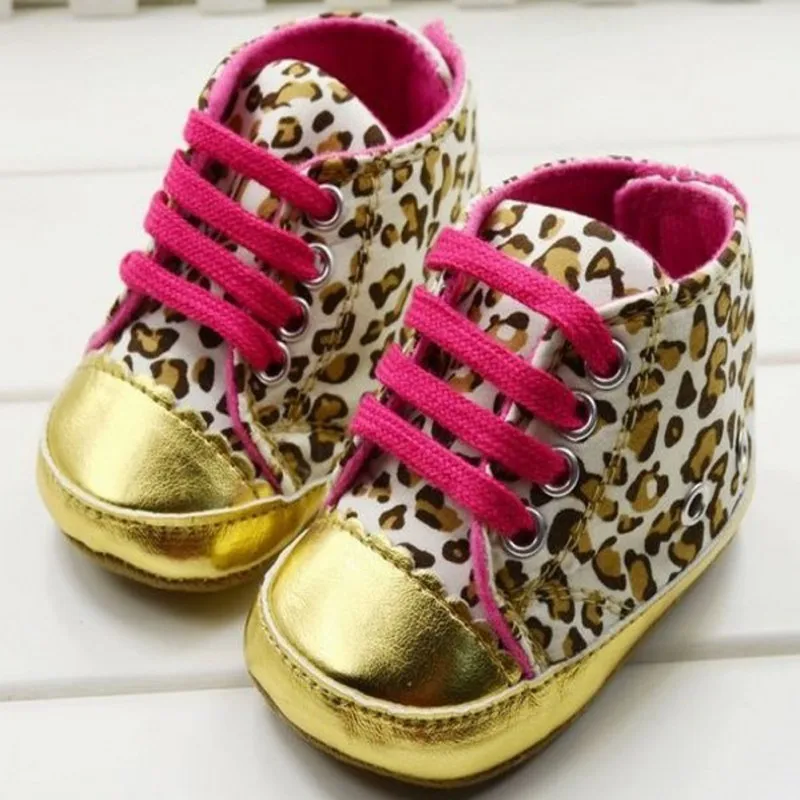 

New Style Baby Girl Shoes Print Fashion Infant Toddler Leopard Gold Crib Shoes Walking Sneaker