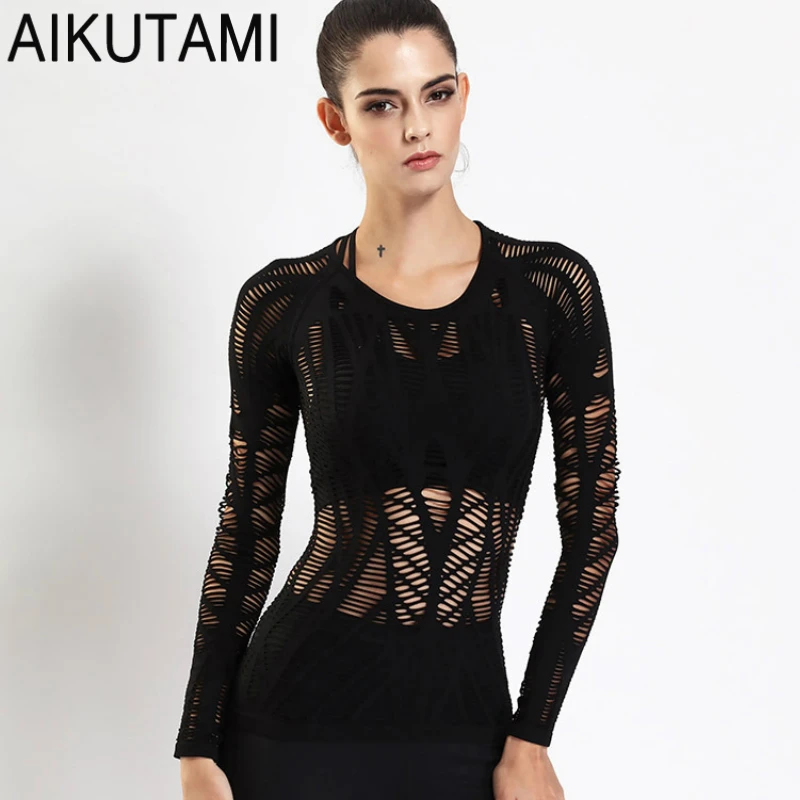 

Black Sexy Slim Sport Shirt Women Yoga Tops Gym T Shirt Hollow Mesh Dance Yoga Shirt Fitness Sports Top Yoga Clothes Sportswear