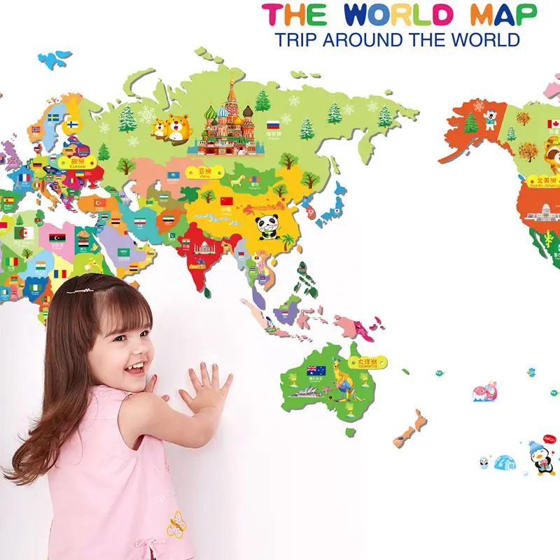 

Cute Animals World Map Vinyl Art Wall Sticker Decals Kids Playroom Nursery Decoration Plane Wall Stickers